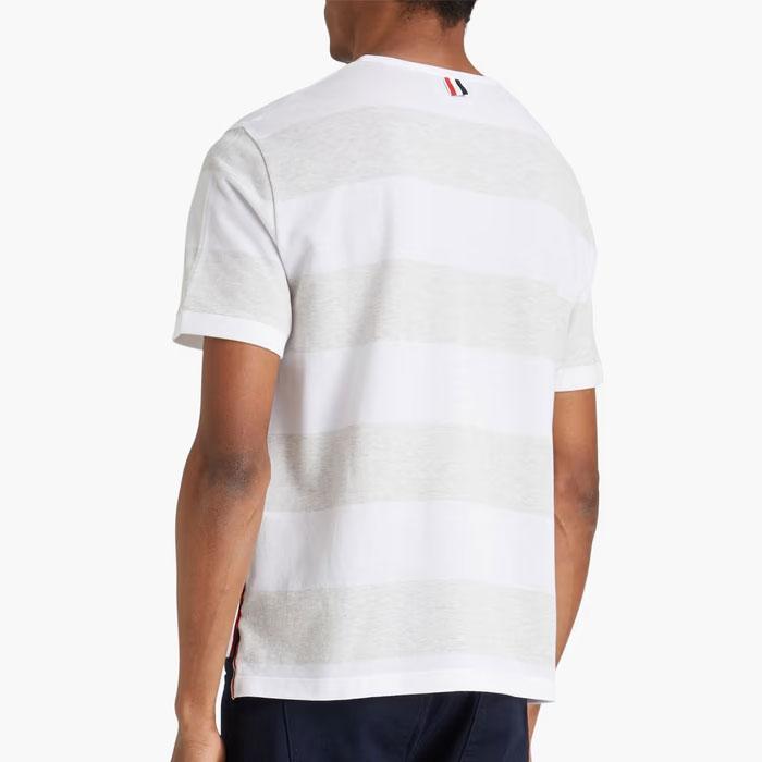 THOM BROWNE Rugby Stripe Pocket Short Sleeve T-Shirt Gray