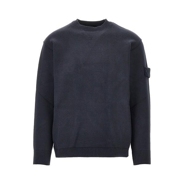 STONE ISLAND Wool Round Neck Knit Sweater Black Men
