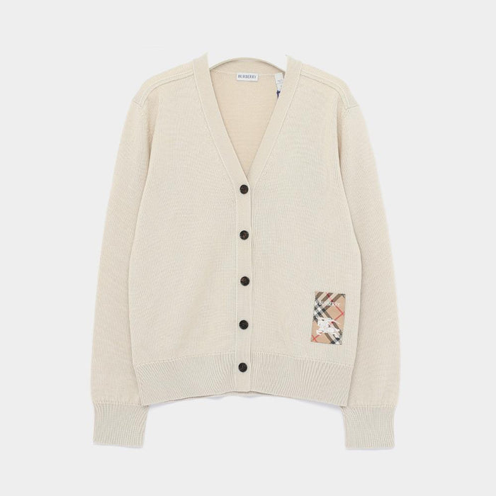 BURBERRY Check Knight Logo Wool Women’s Cardigan