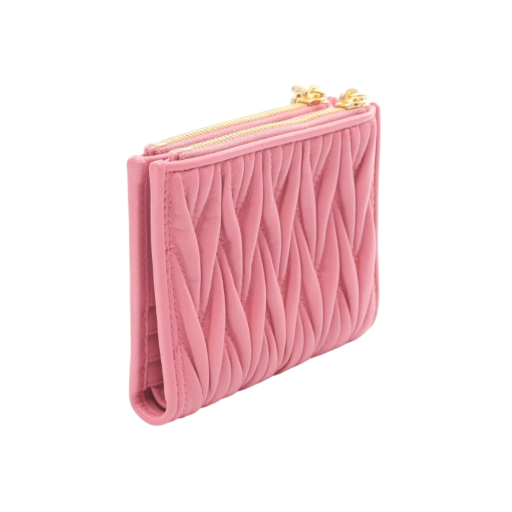 Miu Miu Small Matelassé Nappa Leather Bifold Wallet Pink Women