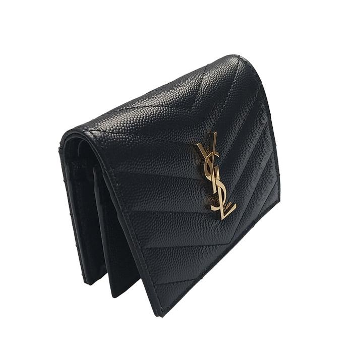 Saint Laurent Gold-Tone Cassandre Matelassé Leather Card Holder