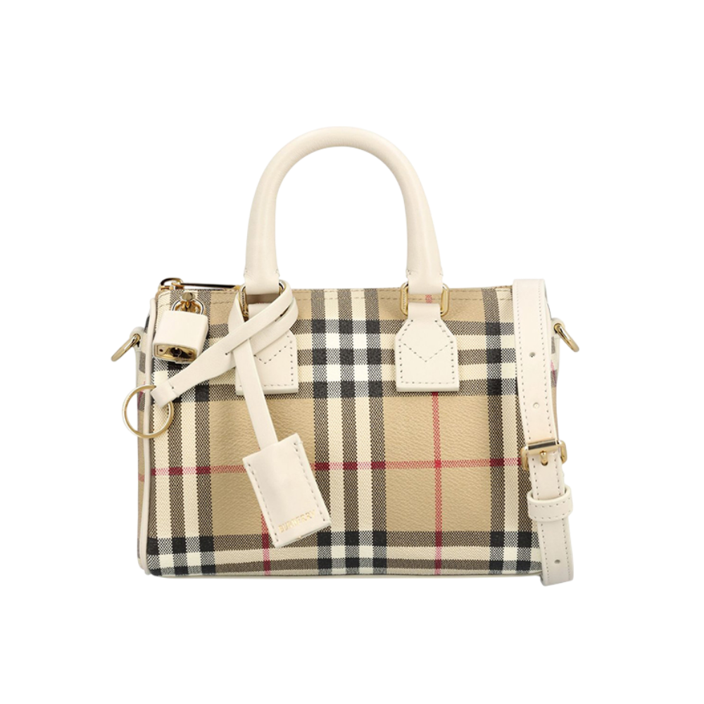 BURBERRY Mini Vintage Check Bowling Bag Soft Beige Tote