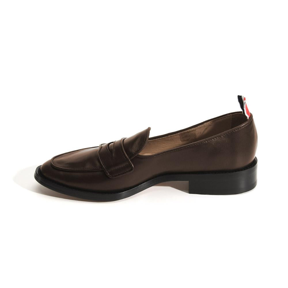 THOM BROWNE Brown Vitello Calf Leather Varsity Penny Loafers