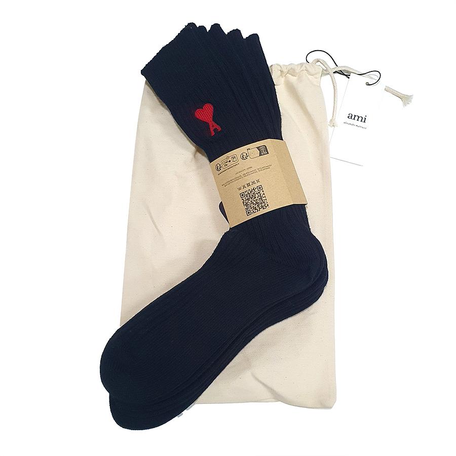 AMI Heart Logo Embroidered Socks 3-Pack Black USC003 379 001