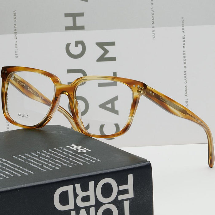 CELINE Light Havana Square Acetate Eyeglass Frames Unisex CL50020I 056