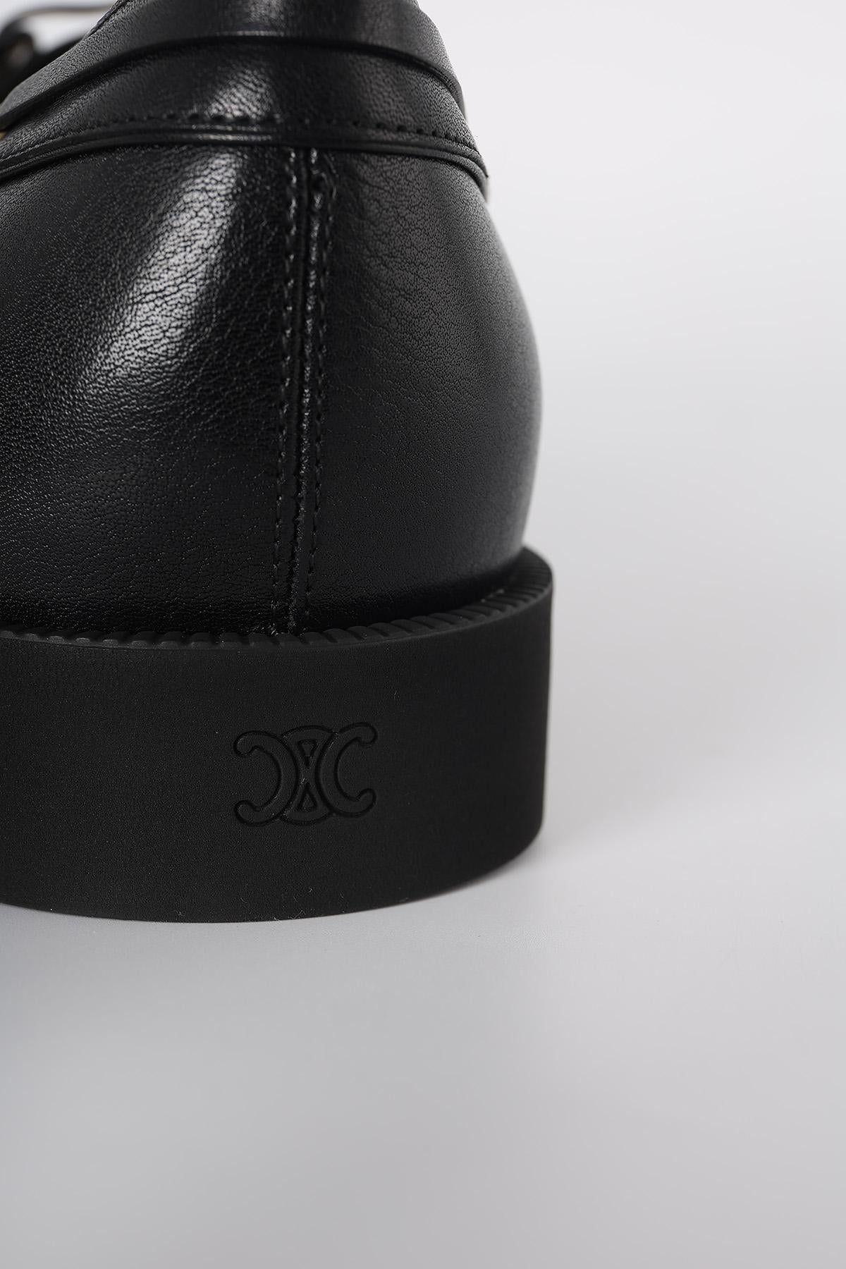 CELINE Supple Calfskin Deck Penny Loafers Black