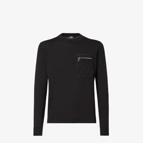 FENDI Black Wool Round Neck Sweater for Men FZE035 ATMOF0QA1