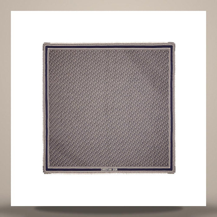 DIOR Oblique Navy Blue Wool Silk Cotton Scarf