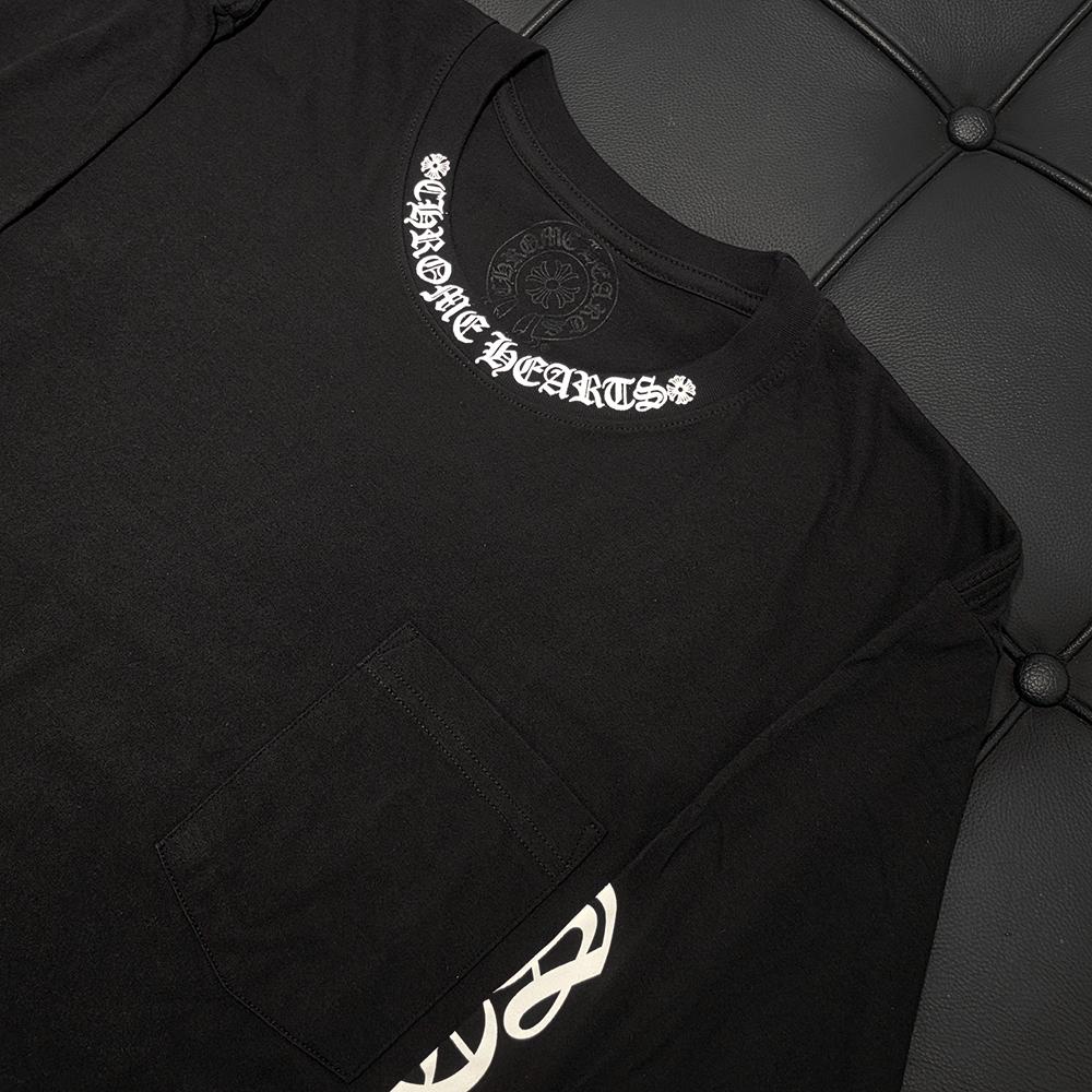 Chrome Hearts Black Long Sleeve Pocket Crewneck T-Shirt with Script Logo