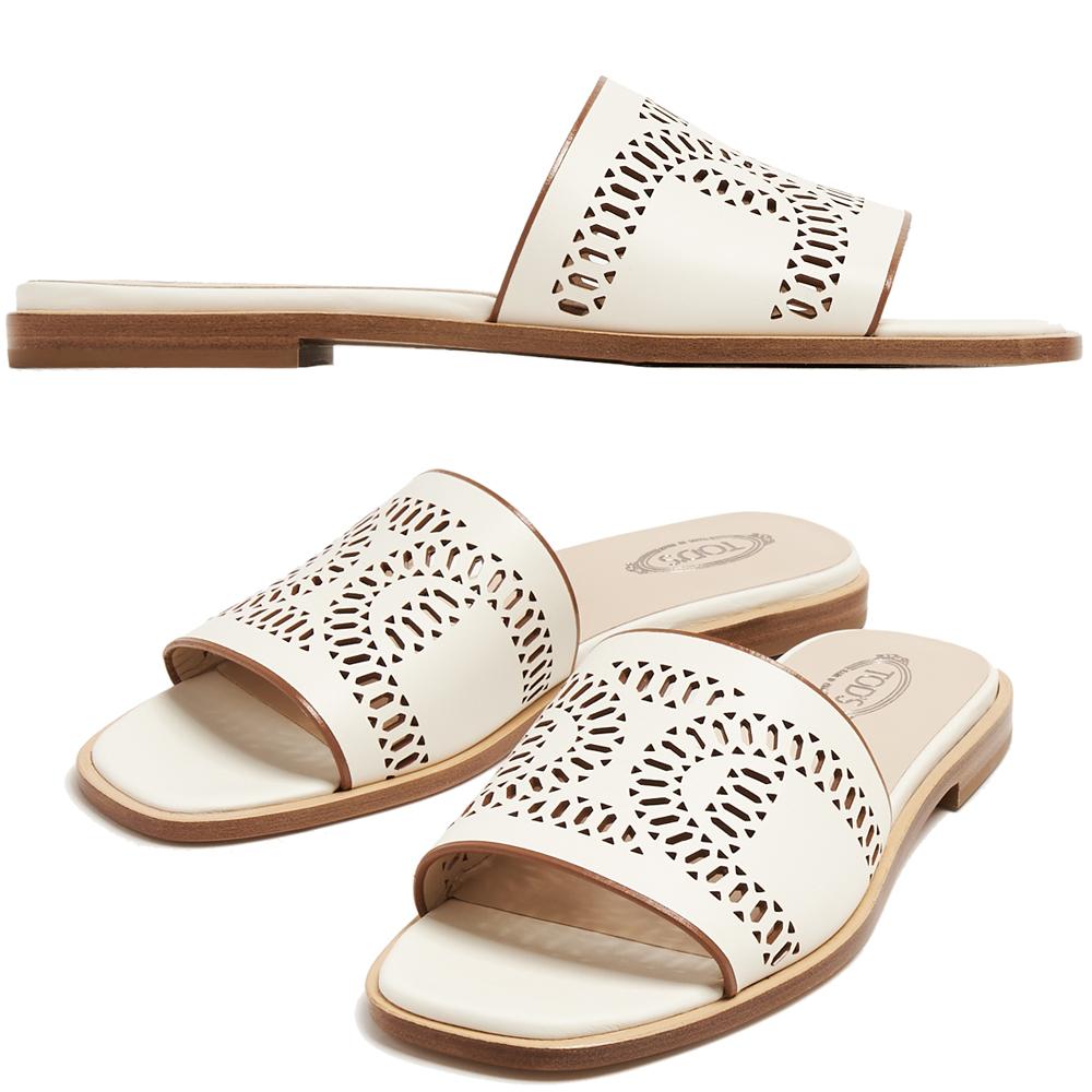 Tods Kate Leather Sandals Black Mid Heel