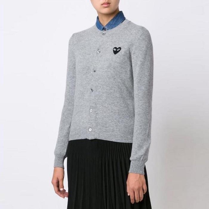 Comme des Garcons Grey Cardigan with Black Heart Patch Women’s