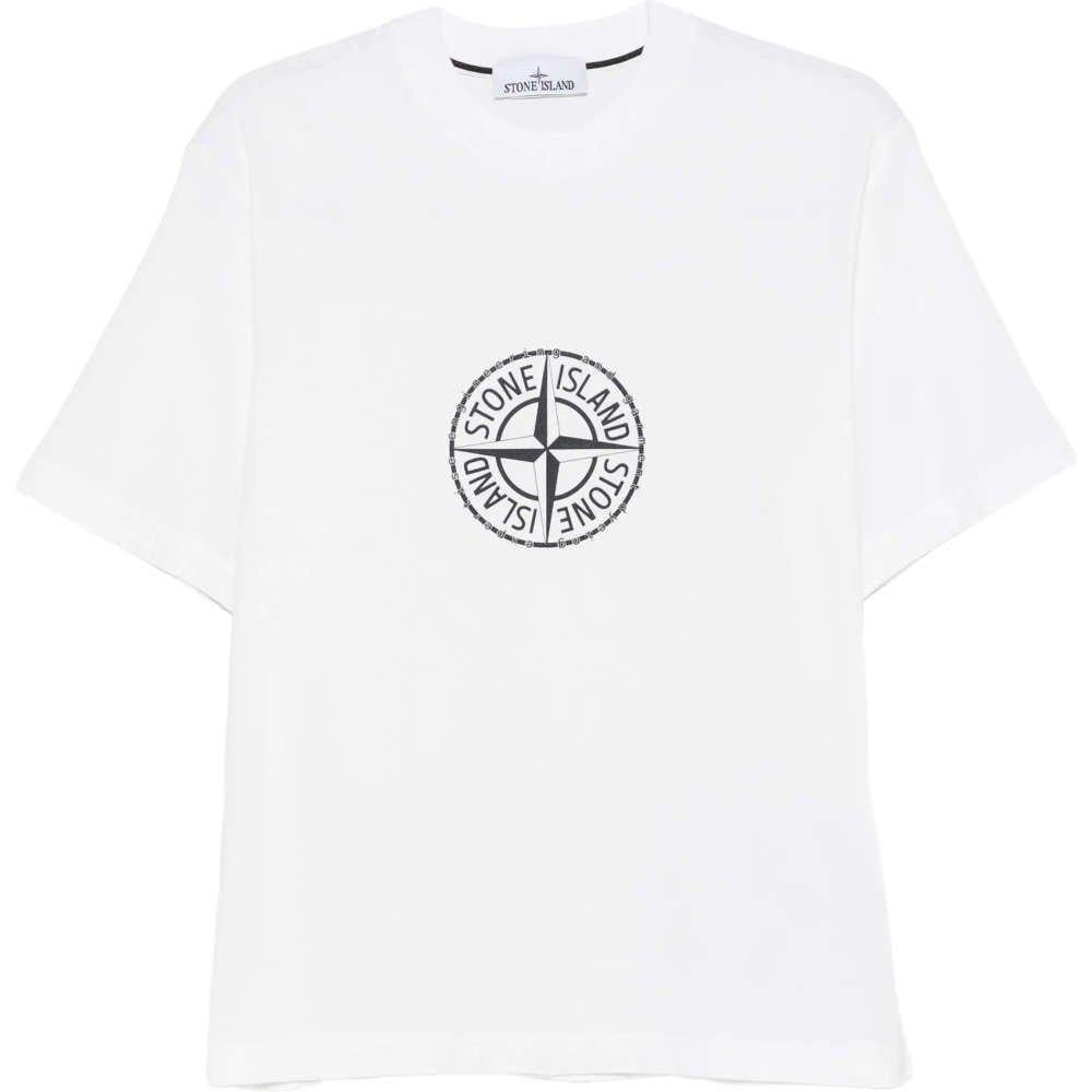 STONE ISLAND Logo Print White Short Sleeve T-Shirt Unisex