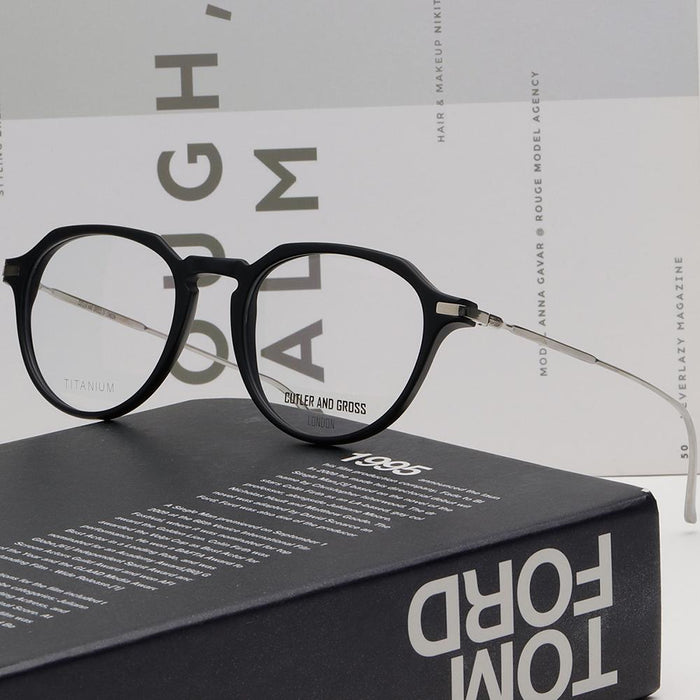 Cutler and Gross Matte Black Titanium Round Eyeglass Frames Unisex CG1302V2 003