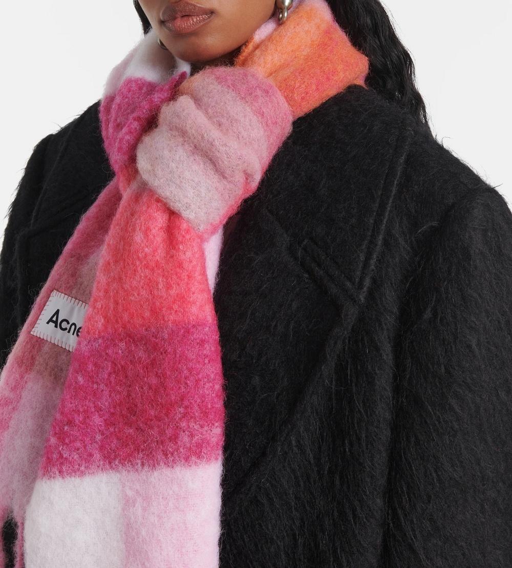 Acne Studios Alpaca Blend Check Scarf Pink Fuchsia White