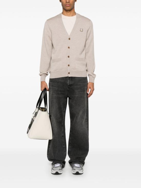 Maison Kitsune Bold Fox Head Patch V-Neck Cardigan MM00509KT10360134 MARBLE DOM