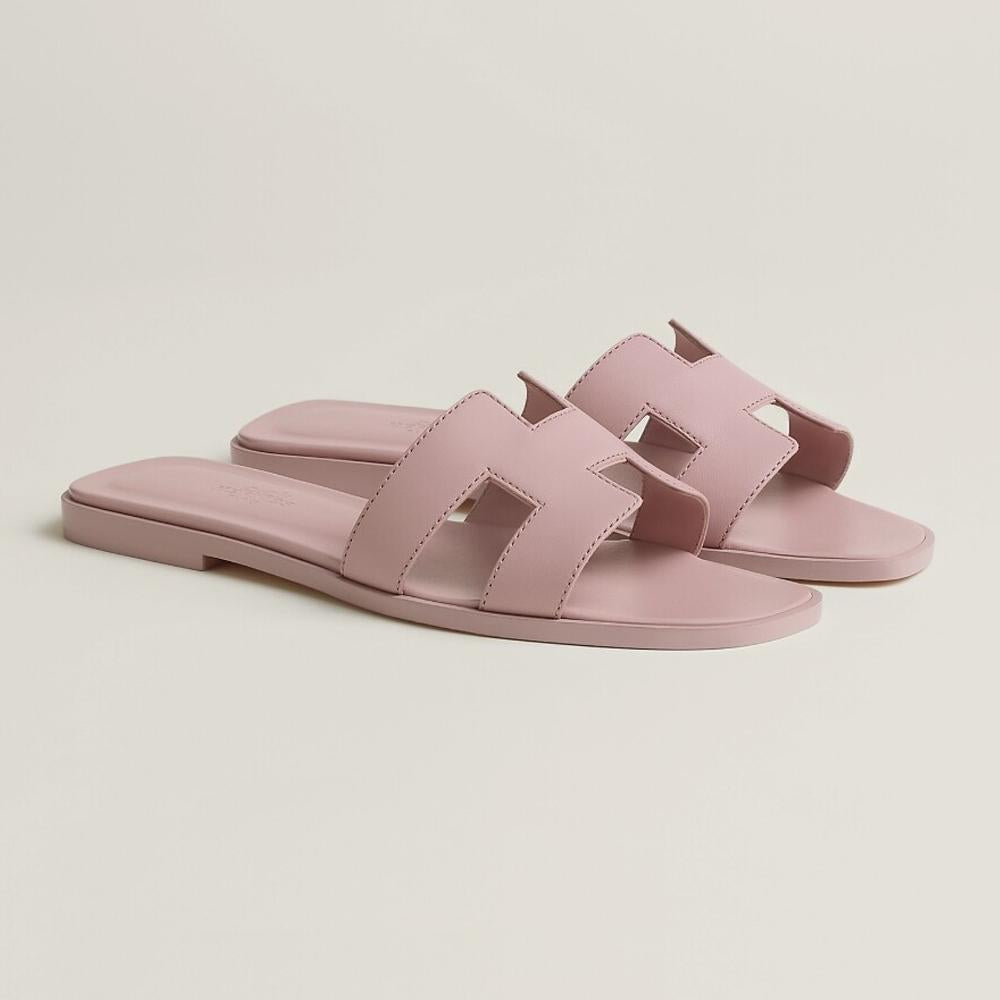 HERMES Oran Sandals Calfskin Rose Kankan Women’s Slippers