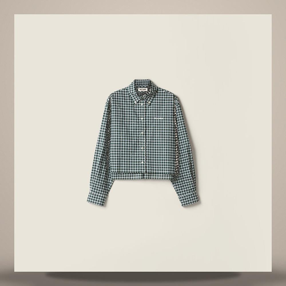 Miu Miu Check Shirt Women’s Cotton Tee Top MK1659 19U3 F0A8Z