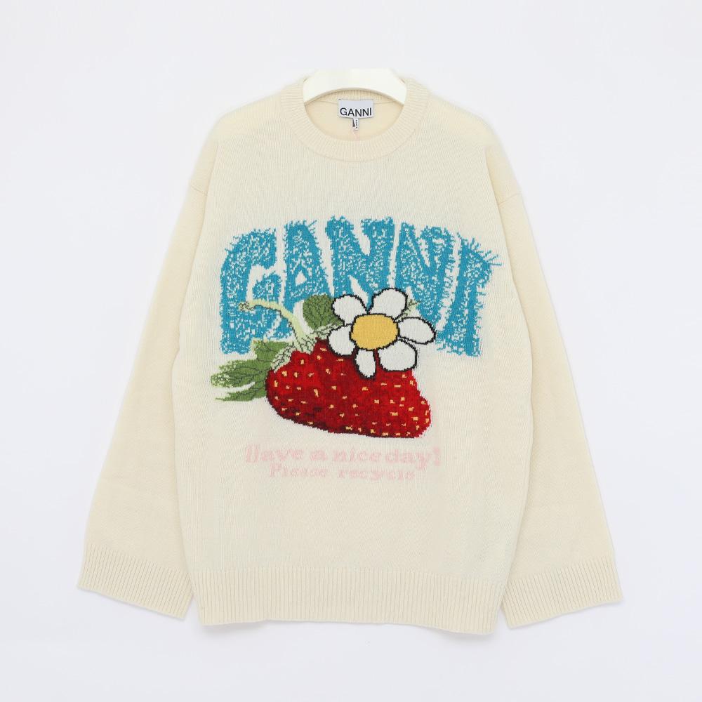 GANNI Strawberry Oversized Graphic Wool Sweater Women’s Crewneck