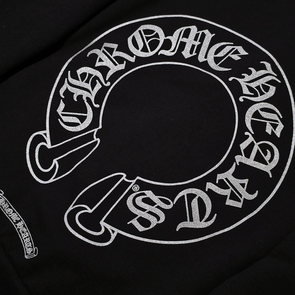 Chrome Hearts Black Silver Glitter Horseshoe Print Hoodie Unisex