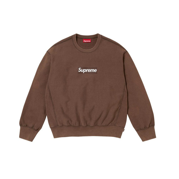Supreme Washed Box Logo Crewneck Sweatshirt Brown Unisex