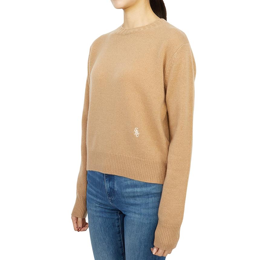 SPORTY&RICH Camel Round Neck Knit Sweater for Women