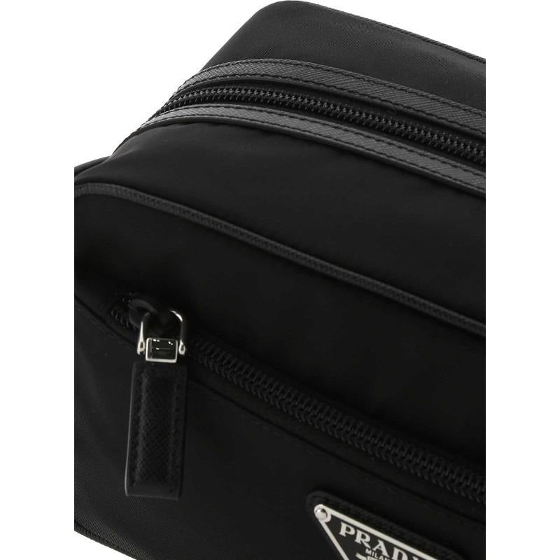 PRADA Re-Nylon Saffiano Leather Travel Clutch Bag Black Men’s