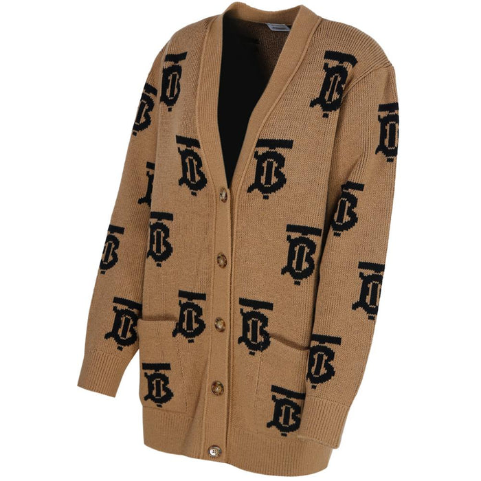 BURBERRY Camel Wool TB Logo Cardigan