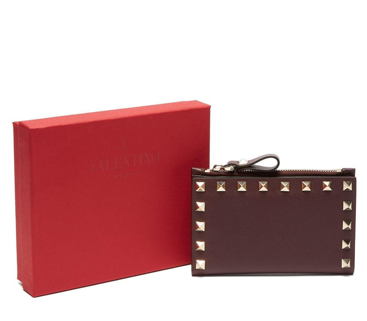 VALENTINO Rockstud Leather Zip Card Case Card Holder SW2P0605BOL