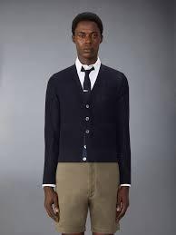 THOM BROWNE Navy Wool Cardigan MKC546AY1045415 NAVY DOM