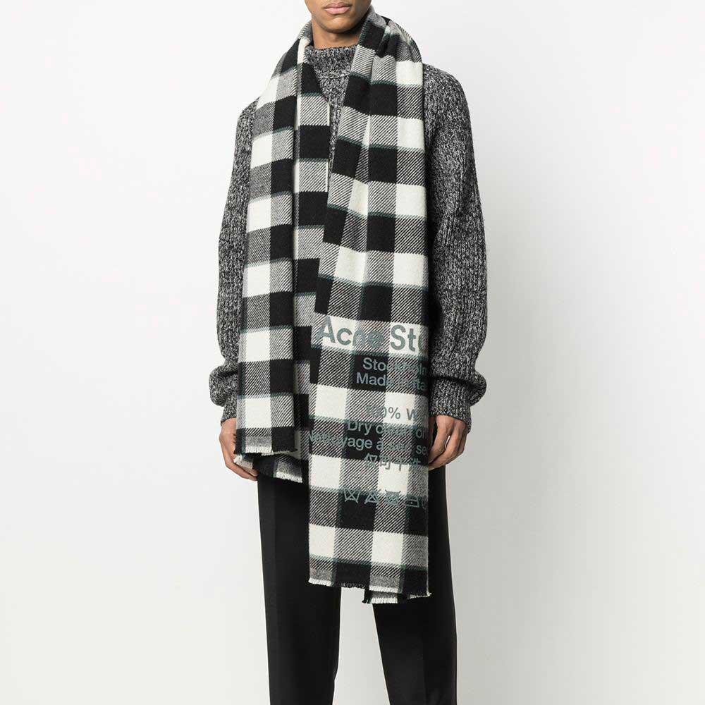 Acne Studios Check Wool Scarf Gray Black White