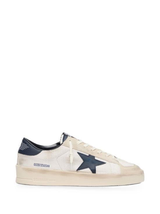 GOLDEN GOOSE Beige Ink Blue Leather Low-Top Sneakers for Men