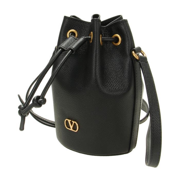 VALENTINO V-Logo Drawstring Mini Bucket Bag Black Leather 6W2P0AJ2 SNP