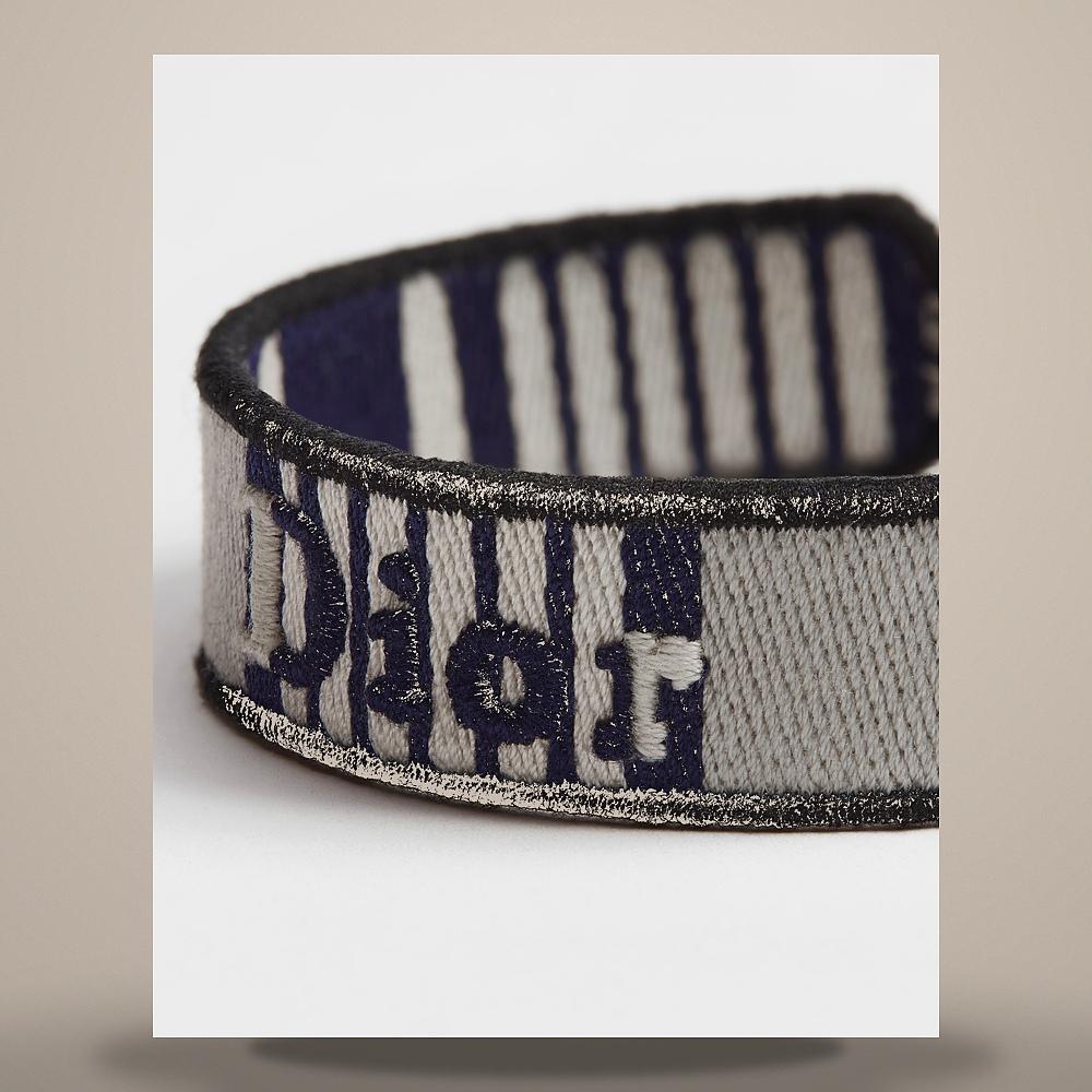DIOR Dioriviera Sun Stripe Bracelet Gray Blue Cotton Silver-Tone B3379HOMMT D230
