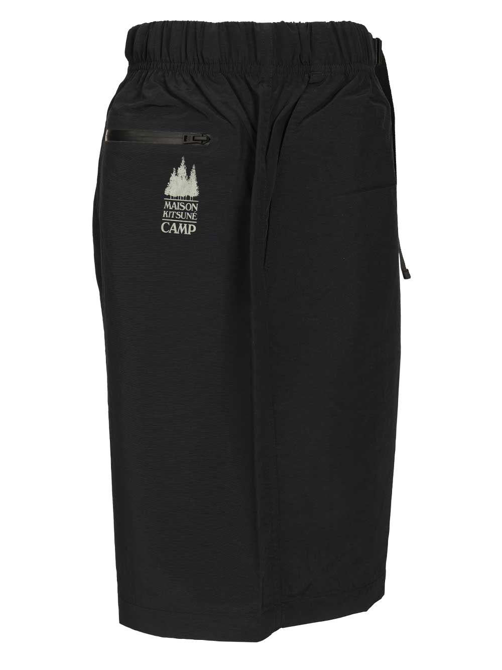 Maison Kitsune Black Cotton Drawstring Shorts