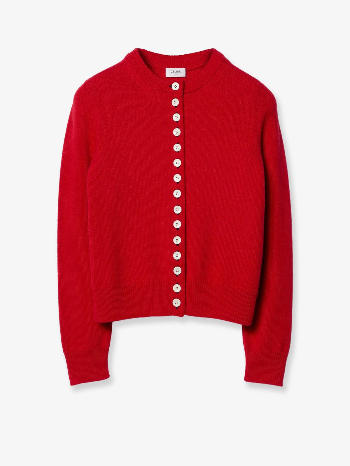 CELINE Wool Blend Ribbed Button Cardigan