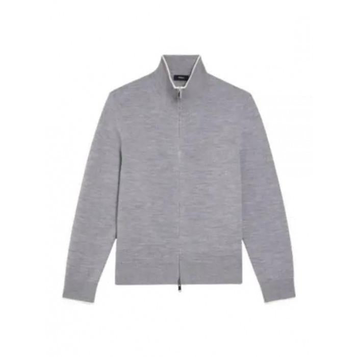 Theory Remi Zip Cardigan in Regal Wool Round Neck Knit N0781707 1IW