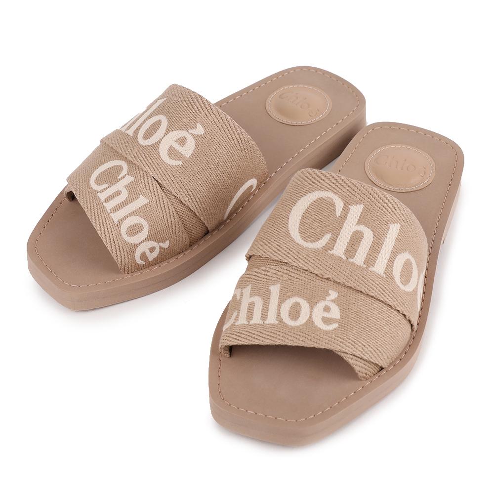 Chloe Woody Mule Slide Sandals Women’s Brown Canvas Slippers CHC23U188EF 6K0