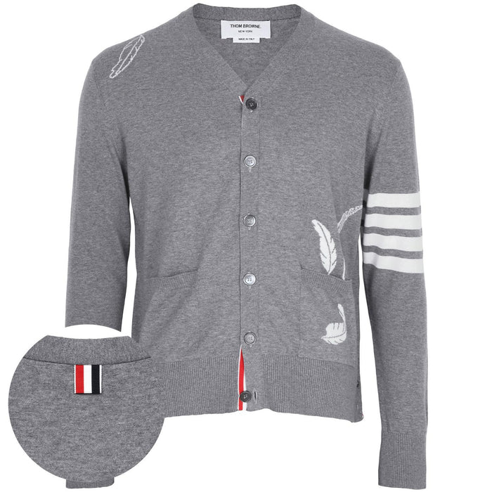 THOM BROWNE Diagonal Feather Intarsia Wool Cardigan MKC594A Y3039 055