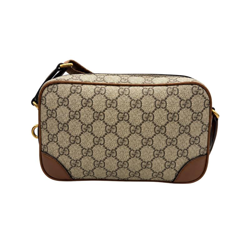GUCCI GG Emblem Embossed Mini Crossbody Bag Brown Leather