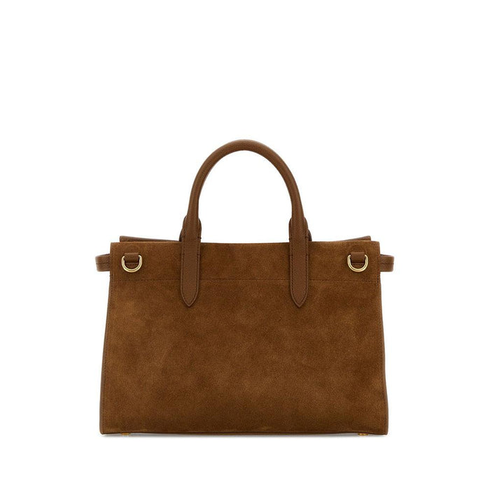 BURBERRY Cotswold Small Tote Bag Brown Leather Top Handle Handbag