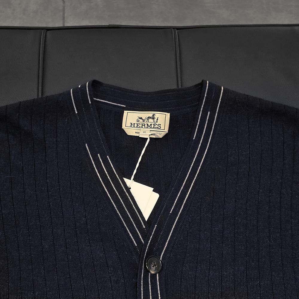HERMES Marine Navy V-Neck Etrivière Alpaca Cardigan Unisex