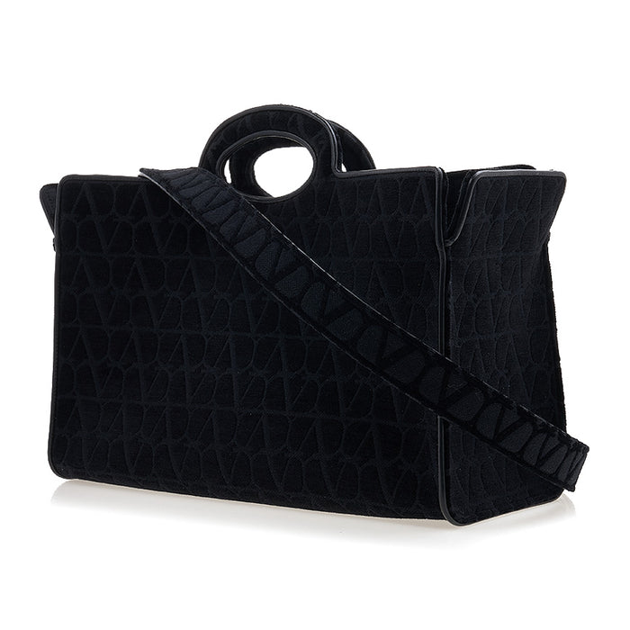 VALENTINO Garavani Iconography Black Leather Shopper Tote Bag