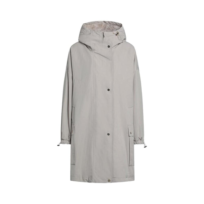 Max Mara Gray Shearling Fur Hooded Mid-Length Puffer Jacket 2526026012 001