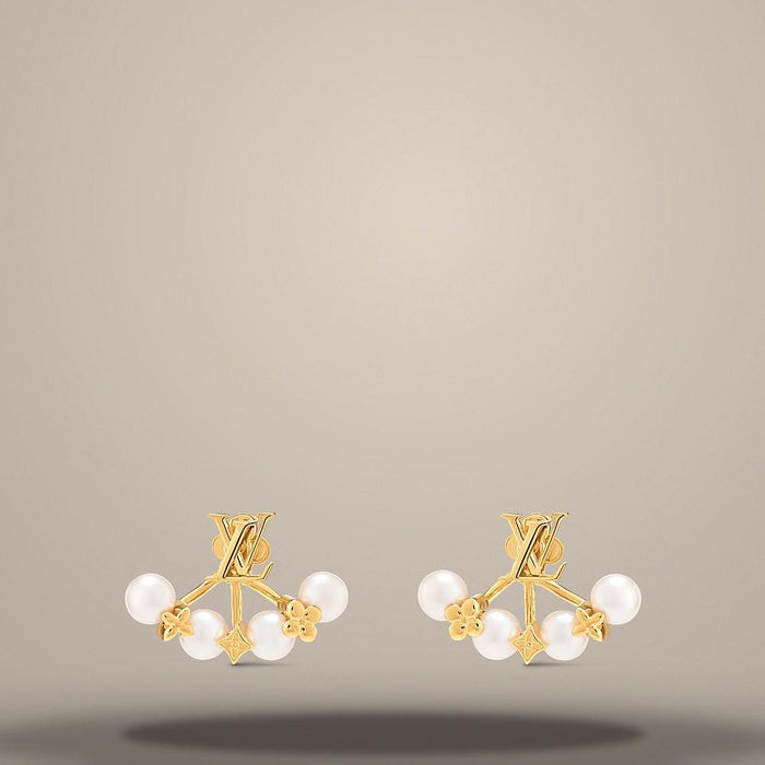 Louis Vuitton Minigram Pearl Earrings Gold-Tone Studs 1AK77Y