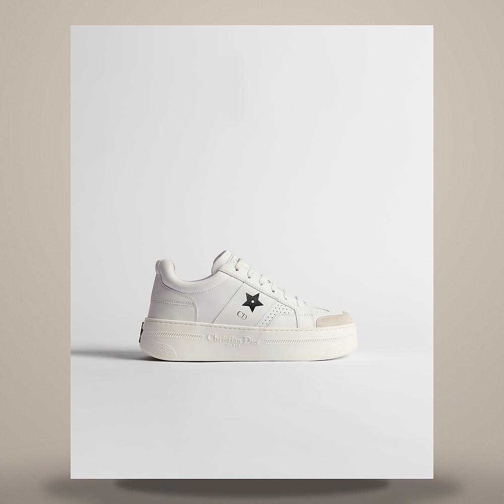 DIOR White Calfskin Suede Platform Low-Top Sneakers