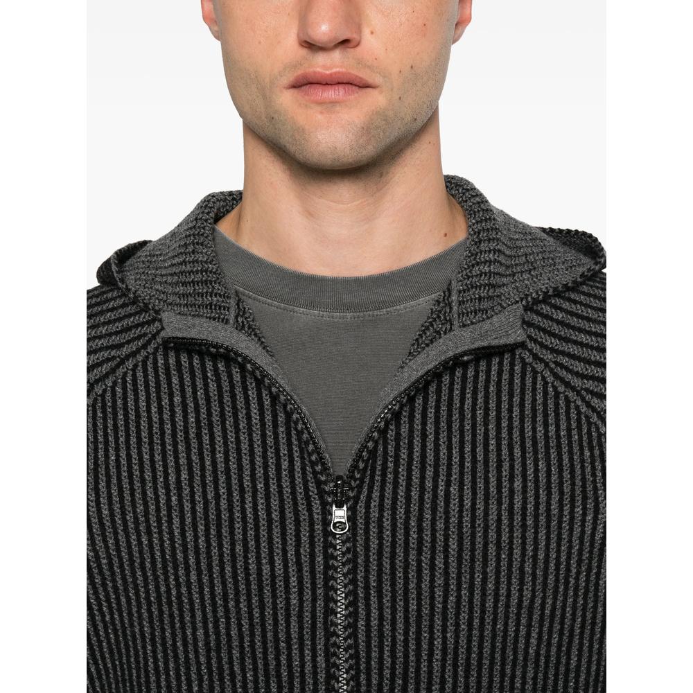 STONE ISLAND Black Wool Zip-Up Knit Cardigan
