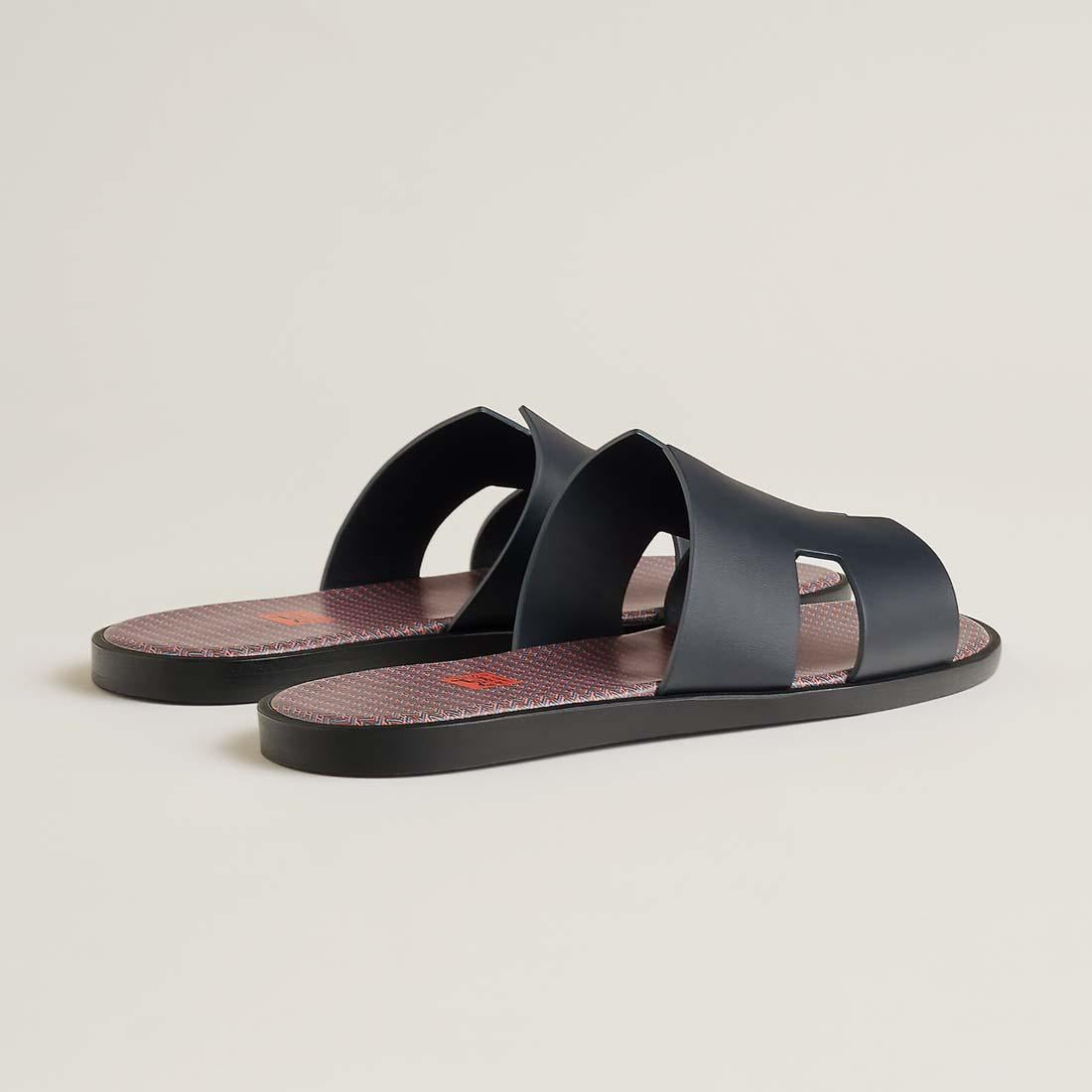 HERMES Izmir Marine Blue Leather Slide Sandals Unisex