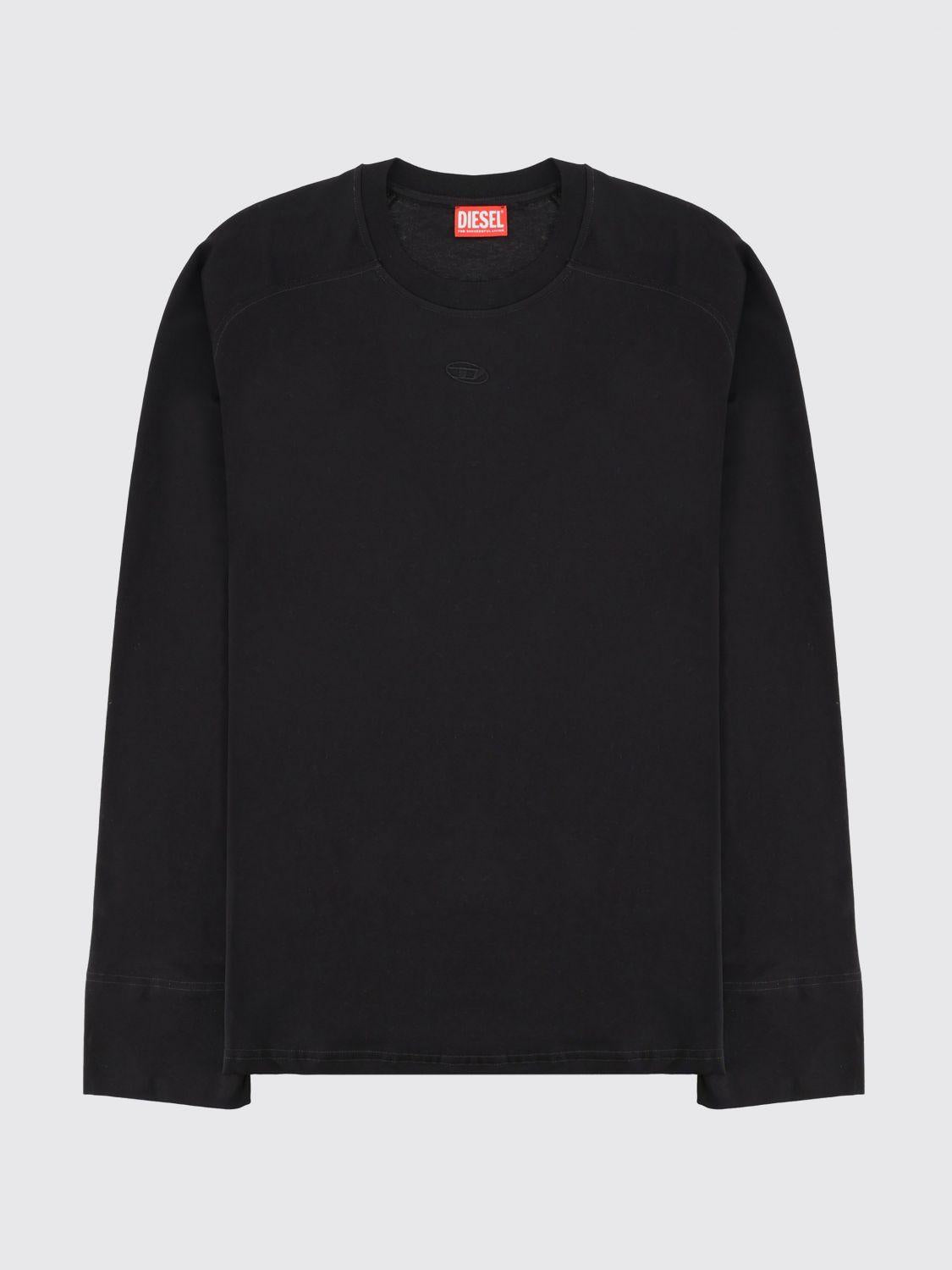 DIESEL Black Cotton Long Sleeve T-Shirt for Men