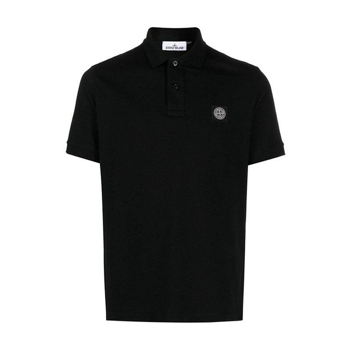STONE ISLAND Logo Patch Black Cotton Polo Shirt Men