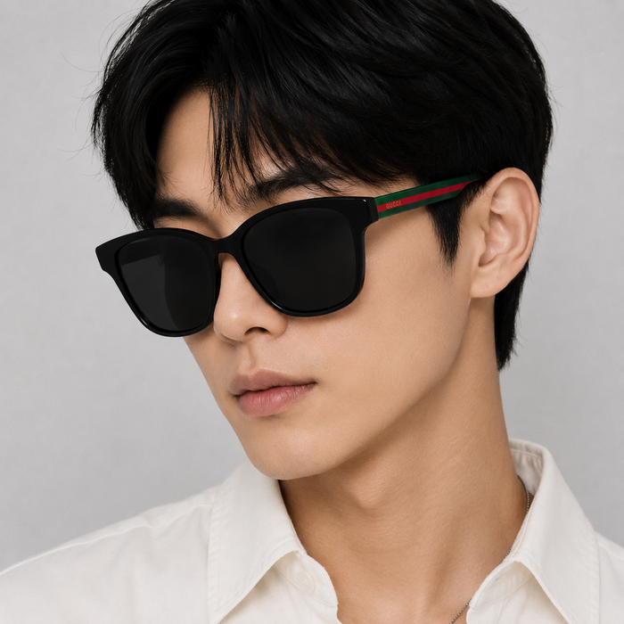 GUCCI Black Web Logo Unisex Asian Fit Sunglasses